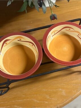 Hand-Painted Ceramic Serving Bowls in Red and Yellow – Set of 2